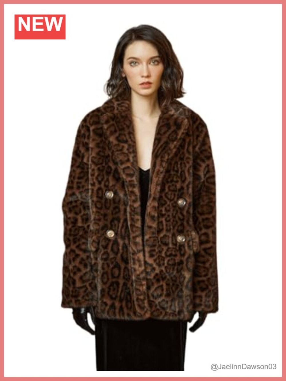 Leopard Print Fleece Coat Loose Faux Fur with Pockets Satin Lining